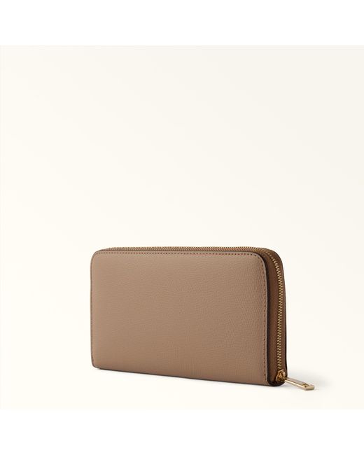 Furla Brown Camelia Zip Around Greige Textured Leather