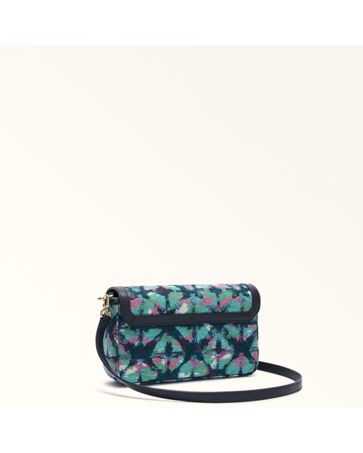 Furla Blue Iride Crossbody Toni Ink Flowers Jacquard Fabric + Sidney Calf Leather