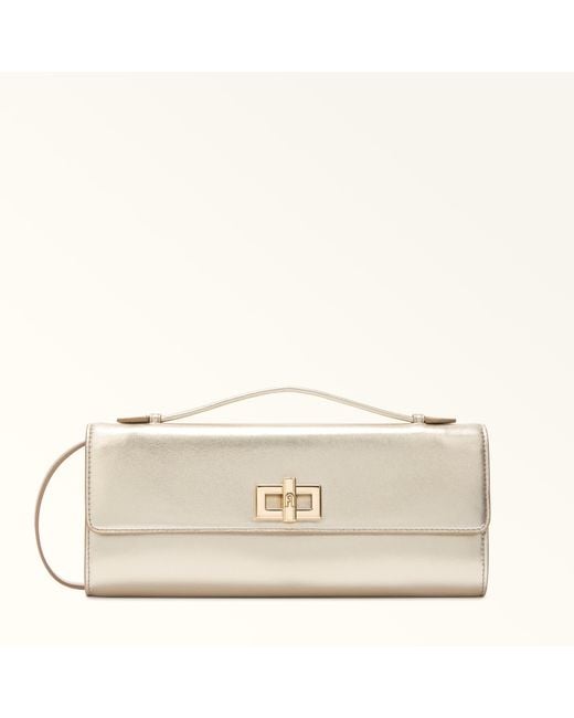 Furla Natural Clara Clutch Metal Dattero Lux Calf Leather