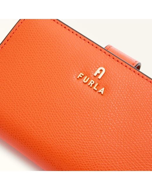 Furla Orange Camelia Compact Wallet Paprika Textured Leather