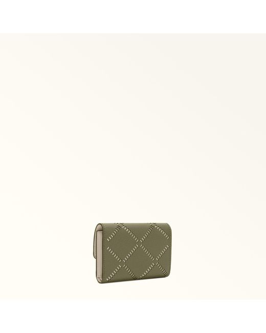 Furla Green Iride Compact Wallet Avocado Perforated Ares Textured Leather