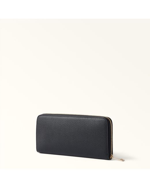 Furla Black Camelia Zip Around Nero Grained Calf Leather