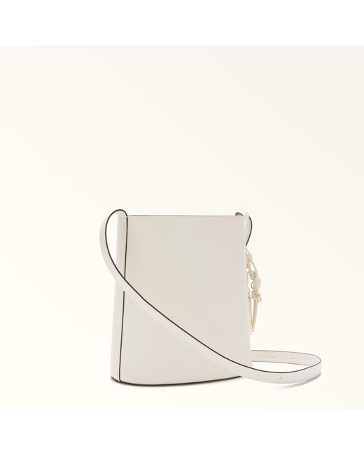 Furla White Roxie Bucket Bag Panna Textured Leather