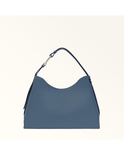 Furla Blue Nuvola Schultertasche Grigio Blu Genarbtes Kalbsleder Damen