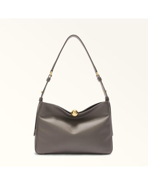 Furla Gray Sfera Soft Shoulder Bag Urban Verona Calf Leather