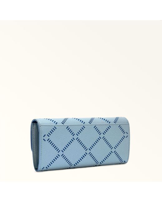Furla Blue Iride Continental Wallet Carta Da Zucchero Perforated Ares Textured Leather