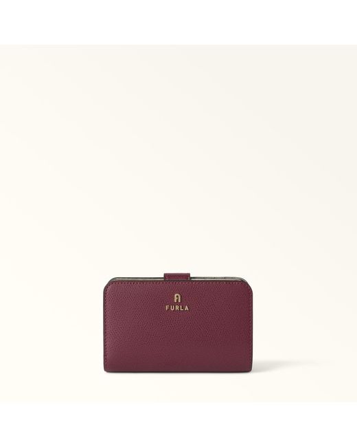 Furla Purple Camelia Compact Wallet Apple Textured Leather