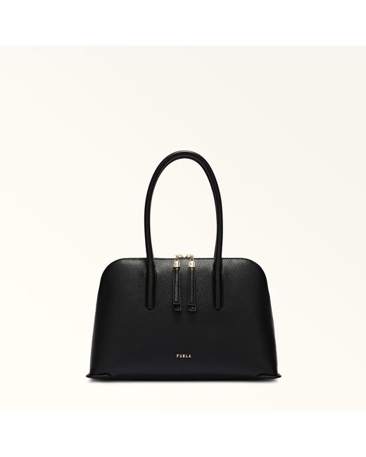 Furla Black Atmosfera Dome Nero Keria Grained Calf Leather