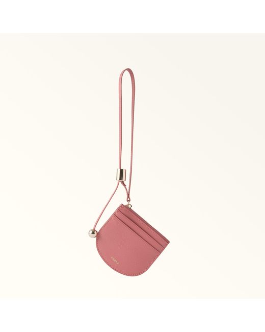 Furla Pink Laura Card Case Rosewood Textured Leather