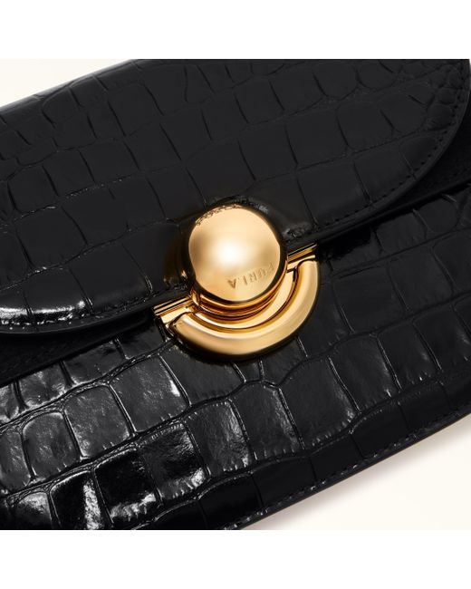 Furla Black Sfera Crossbody Mini Nero Crocodile Print Calfskin + Suede