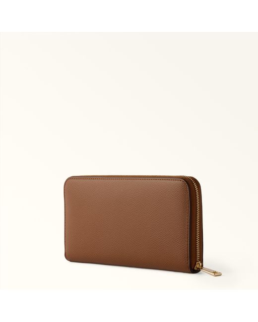 Furla Brown Camelia Zip Around Cognac H Textured Leather