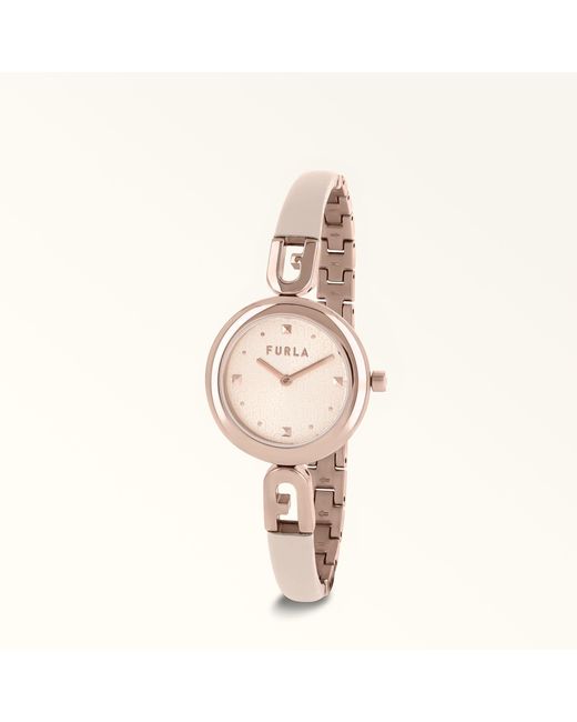 Furla Metallic Bangle Bangle Watch Candy Rose Calf Leather + Metal
