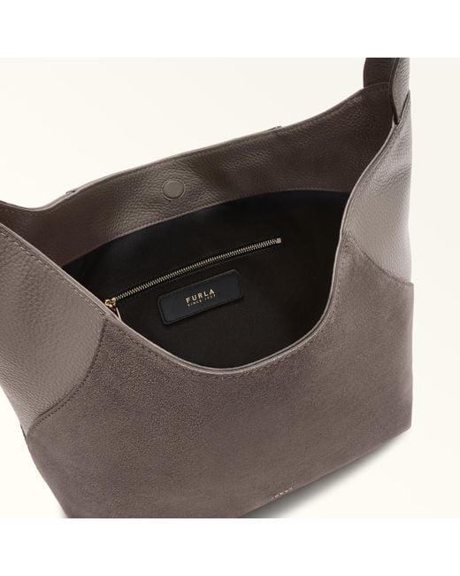 Furla Gray Lara Shoulder Bag Toni Urban Suede + Grained Calf Leather
