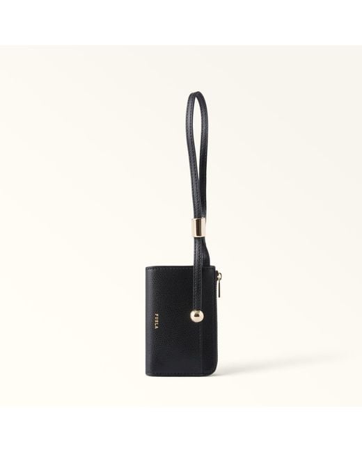 Furla Black Laura Card Case Nero Textured Leather