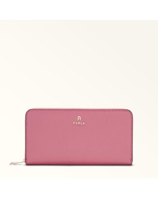 Furla Pink Camelia Zip Around Blush Textured Leather