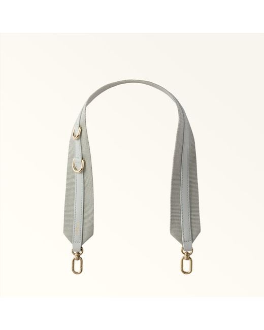 Furla White Fiona Shoulder Strap Toni Dark Nebbia Ribbon Fabric + Sidney Calf Leather