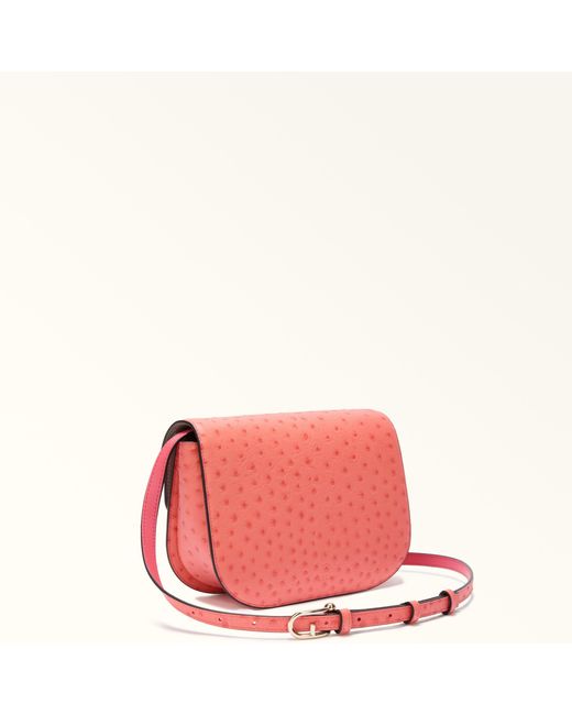 Furla Pink Sfera Crossbody Aperitivo Calf Leather With Ostrich Print + Suede