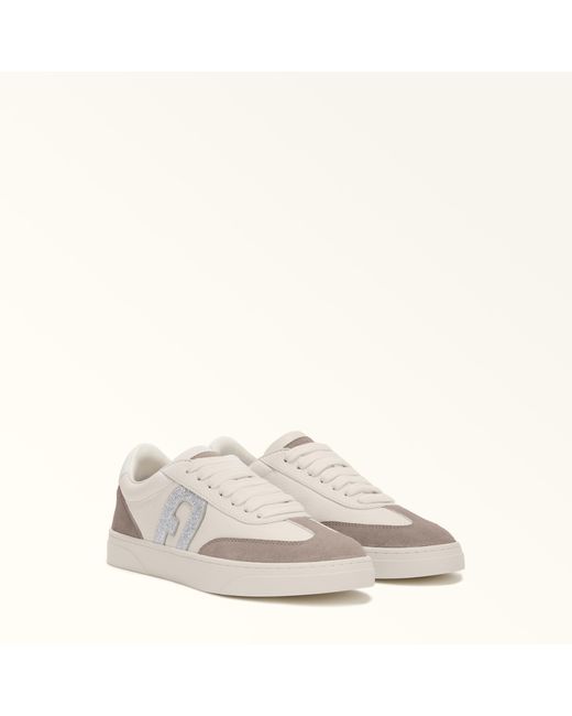 Furla Natural Step Sneakers Grainy Calf Leather + Suede + Glitter