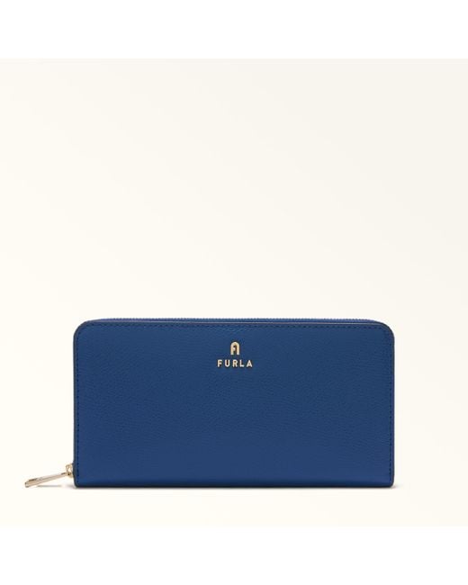 Furla Blue Camelia Zip Around Textured Leather