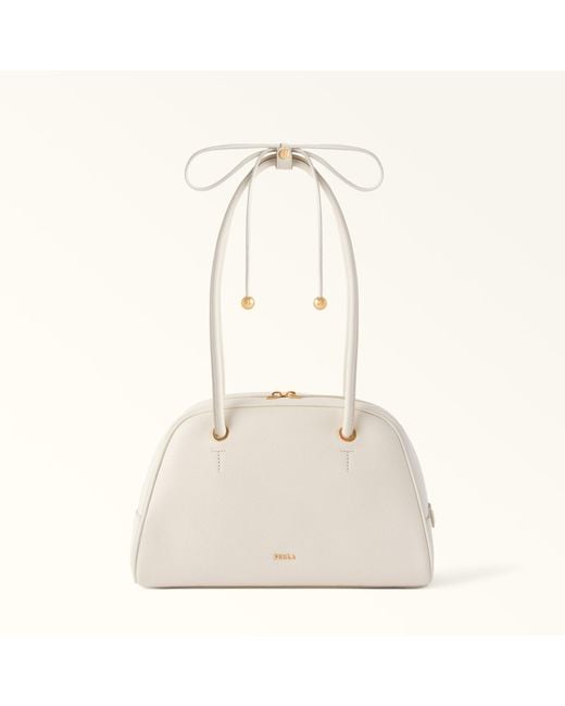 Furla Natural Poppy Dome L Panna Diamond Grained Leather + Sidney Calf Leather