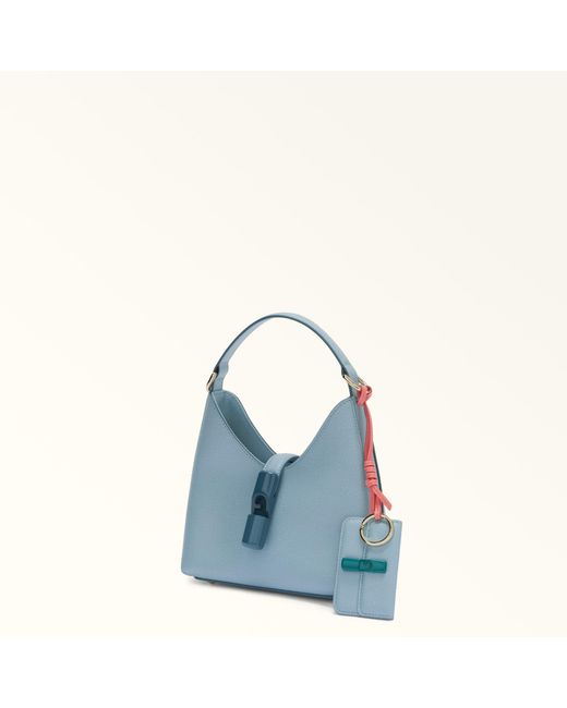Furla Blue Iride Charm Toni Carta Da Zucchero Textured Leather + Leather Mirror Effect