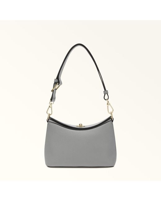 Furla Gray Danae Shoulder Bag Cenere Keria Grained Calf Leather + Sidney Calf Leather