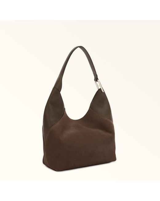 Furla Brown Lara Shoulder Bag Toni Mogano Suede + Grained Calf Leather