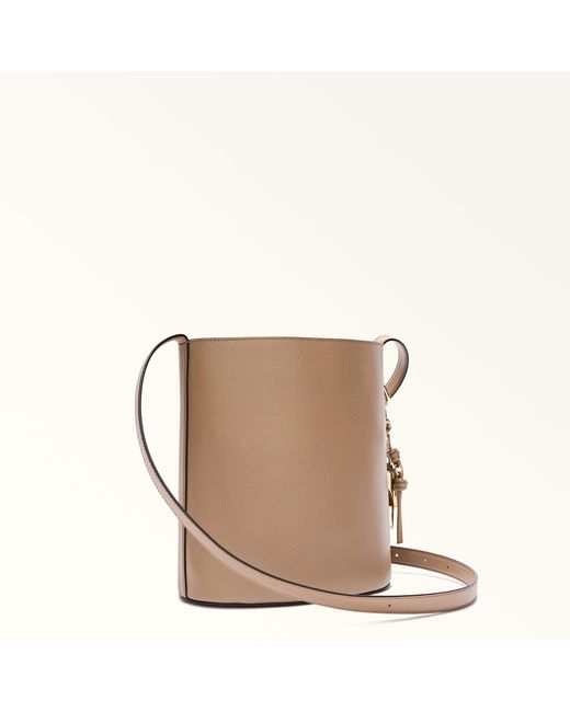 Furla Brown Roxie Bucket Bag Toffee Textured Leather