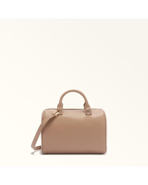 Furla Natural Mialissa Boston Bag Greige Grained Calf Leather
