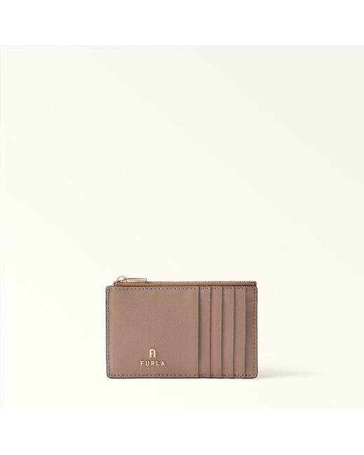 Furla Gray Camelia Card Case Greige Textured Leather