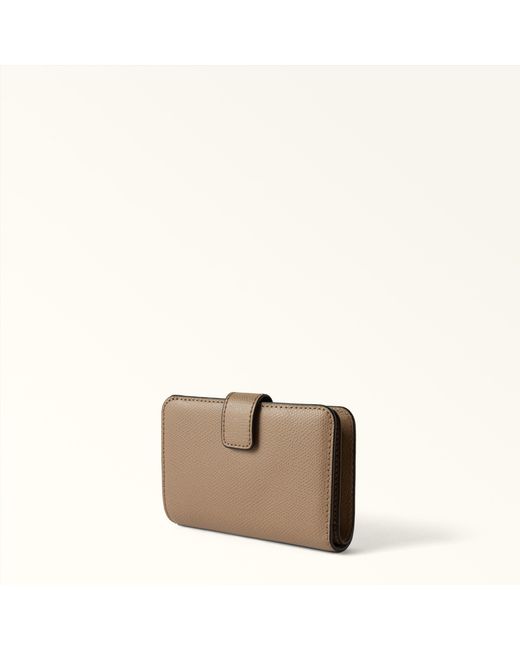 Furla Natural Camelia Compact Wallet Greige Textured Leather