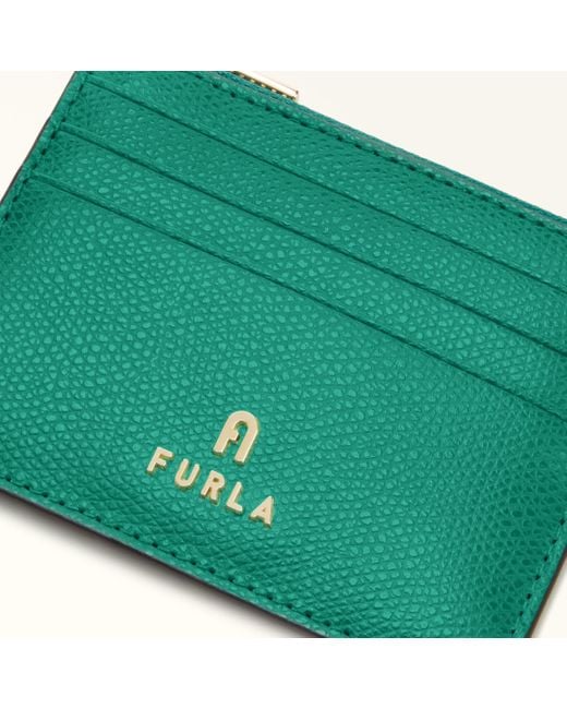 Furla Green Camelia Card Case Jade Textured Leather