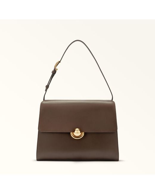 Furla Brown Domus Shoulder Bag Espresso Varrenne Calf Leather + Suede