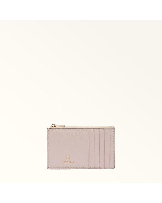 Furla Pink Camelia Card Case Corolla Textured Leather