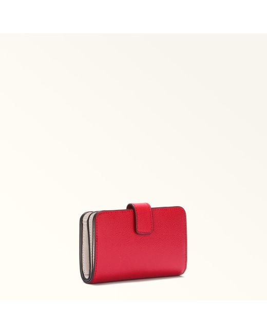 Furla Red Camelia Kompaktes Portemonnaie Ruby Strukturiertes Leder Damen