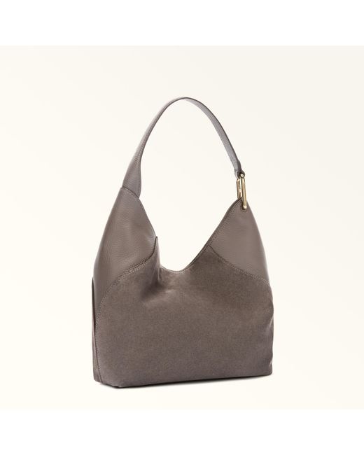 Furla Gray Lara Shoulder Bag Toni Urban Suede + Grained Calf Leather