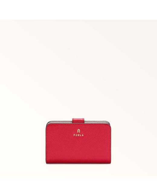 Furla Red Camelia Kompaktes Portemonnaie Ruby Strukturiertes Leder Damen