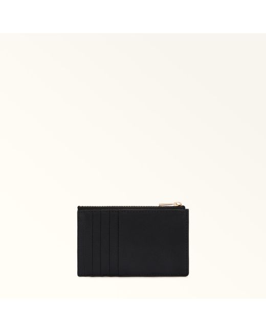 Furla Black Camelia Card Case Nero Textured Leather