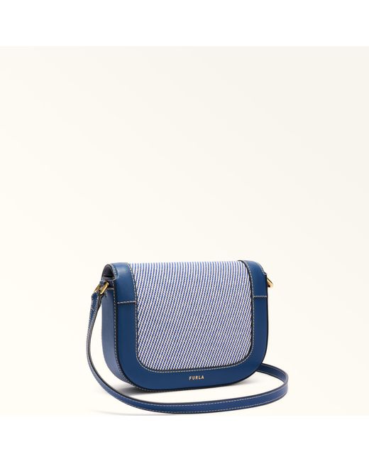 Furla Blue Moonlight Crossbody Toni Canvas Fabric + Sidney Calf Leather