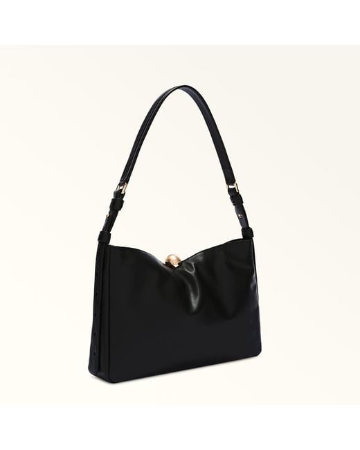 Furla Blue Sfera Soft Shoulder Bag Nero Verona Calf Leather