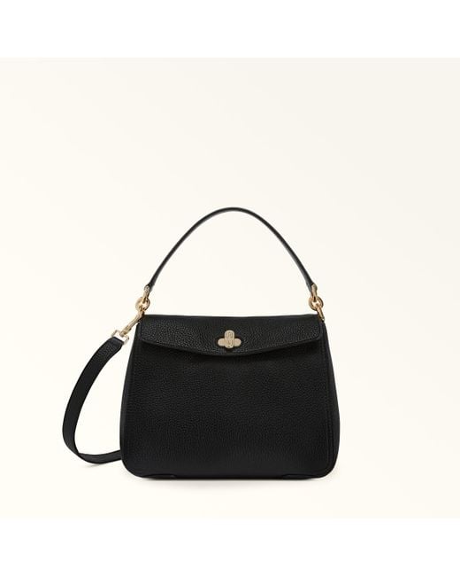 Furla Black Danae Shoulder Bag Nero Keria Grained Calf Leather