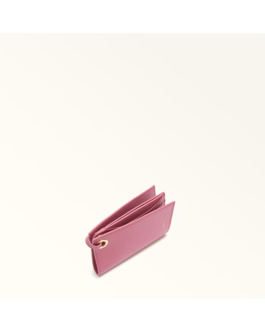 Furla Pink Laura Card Case Blush Textured Leather