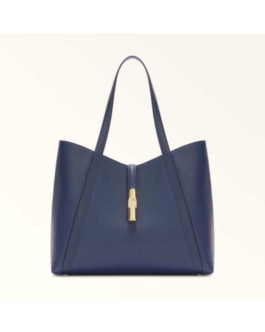 Furla Blue Goccia Tote Blu Reale Night Calf Leather + Sidney Calf Leather