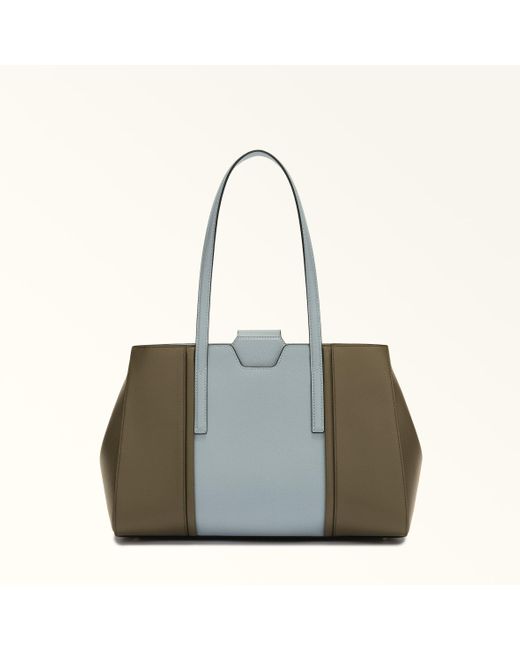 Furla Gray Riva Tote-Bag Nuvola Strukturiertes Leder Damen