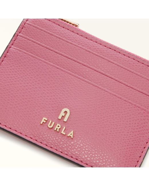 Furla Pink Camelia Card Case Blush Textured Leather