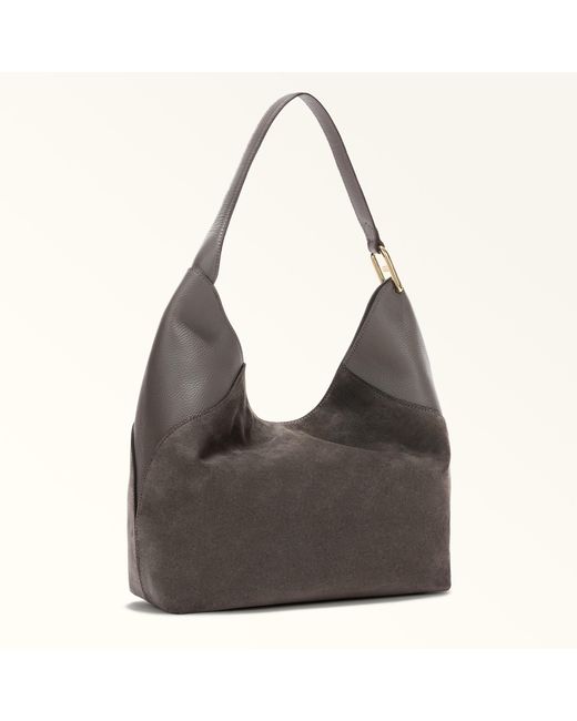 Furla Gray Lara Shoulder Bag Toni Urban Suede + Grained Calf Leather