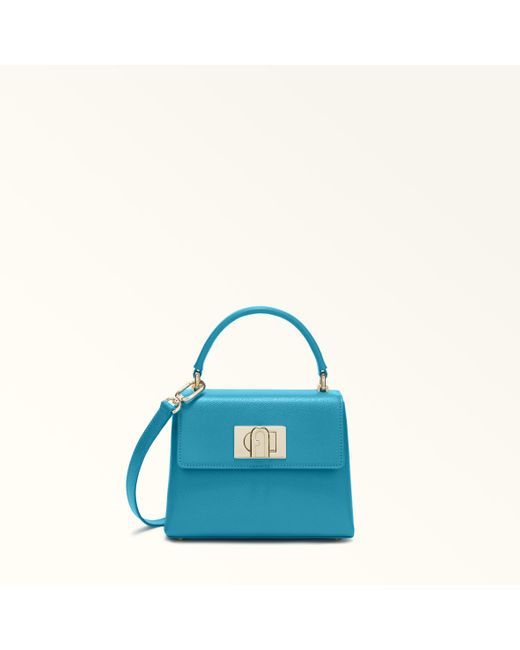Furla Blue 1927 Top Handle Mini Turchese A Textured Leather