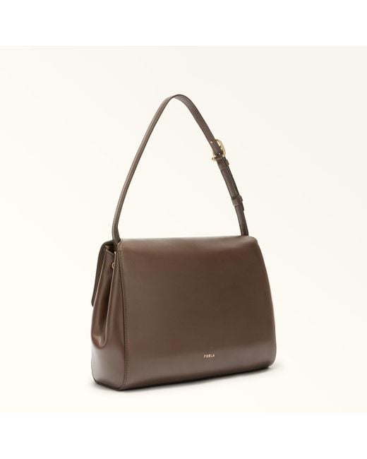Furla Brown Domus Shoulder Bag Espresso Varrenne Calf Leather + Suede