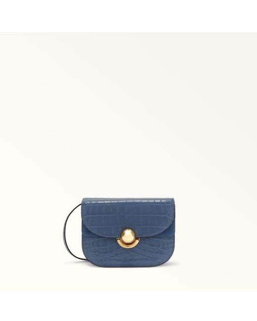 Sfera Borsa A Tracolla Mini Denim Vitello Stampa Cocco + Camoscio Donna di Furla in Blue