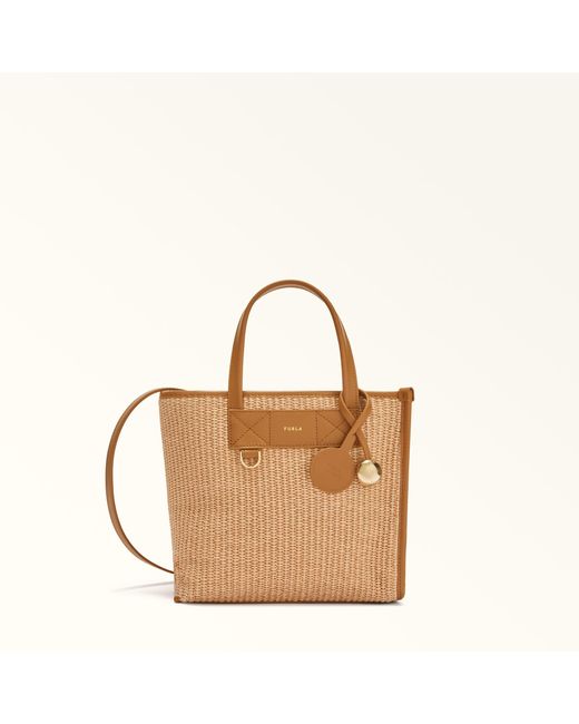 Furla Brown Divide It Tote Toni Naturale Tuscany Woven Colorblock + Soft Calf Leather